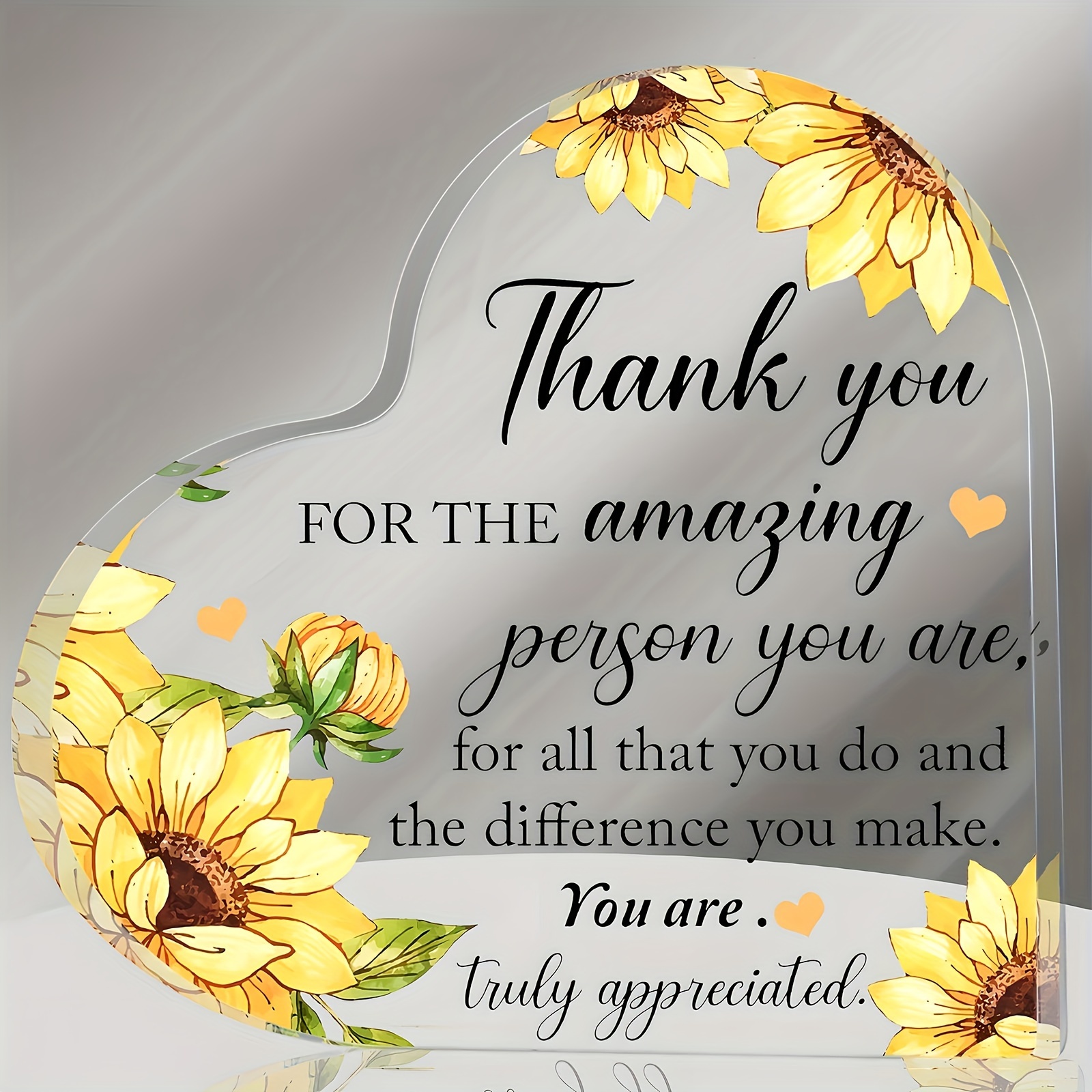 

Thank You Acrylic Plaque - Contemporary Heart-shaped Decorative Sign With Stand - Inspirational Multipurpose Appreciation Gift For Teacher, Nurse, Family, Friends - English - 1 Piece