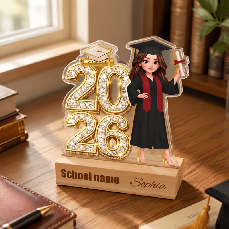 TEMU 2d Flat Personalized Customization - 2026 Graduating Class Gift: Custom Name And School Name, Sparkling Rhinestone Ornament 2026th, Acrylic/wood