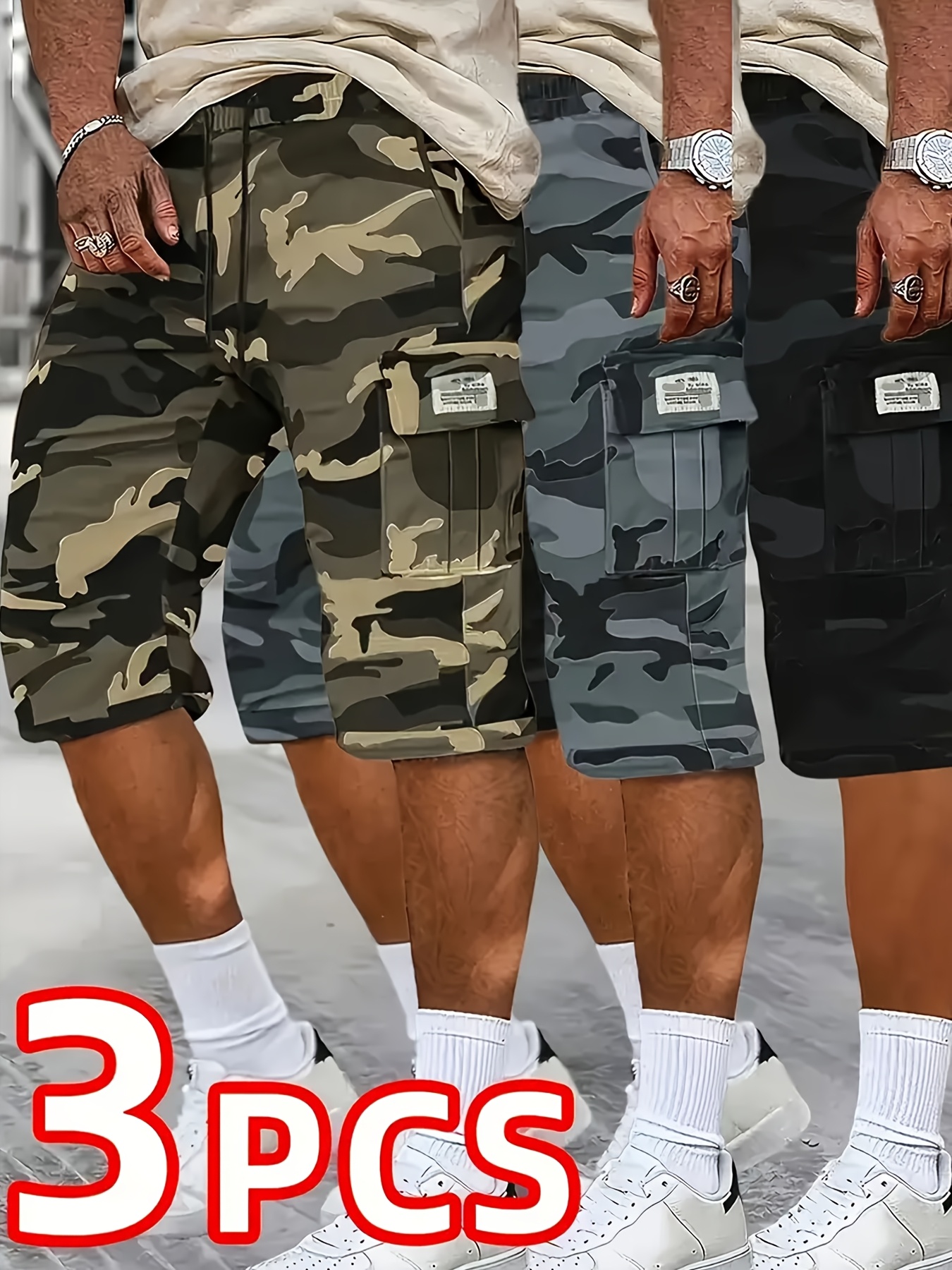 a collection of three stylish and high quality camouflage capri pants for men making them an   gift option