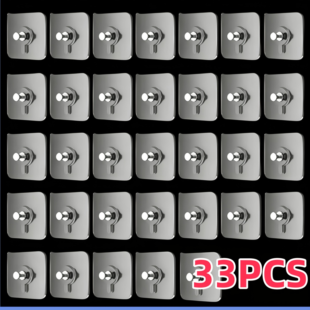 TEMU 33pcs Heavy-duty Self-adhesive Wall Hooks, No Nails No Drilling Hooks, Max 5kg, Space-saving Storage Bag, Adhesive Picture Hooks, Non-damaging