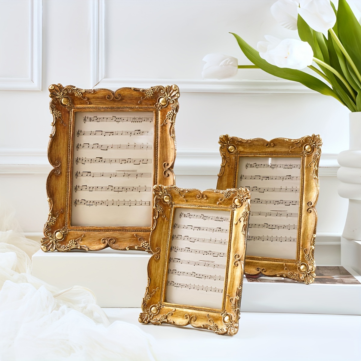 

Golden -style Photo Frame - Handcrafted Resin, Vertical Orientation, Decor Accent, Unique Gift Idea For