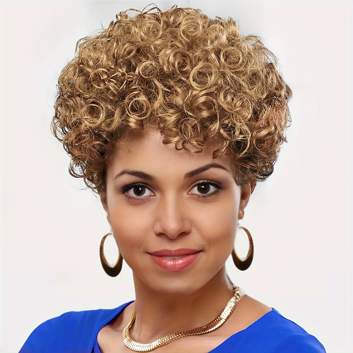 

Women's Short Curly Wig, Honey Blonde, Volume-rich Spiral , Fashionable & Elegant, Synthetic Hair With Natural Look, Adjustable Cap For Comfort Fit