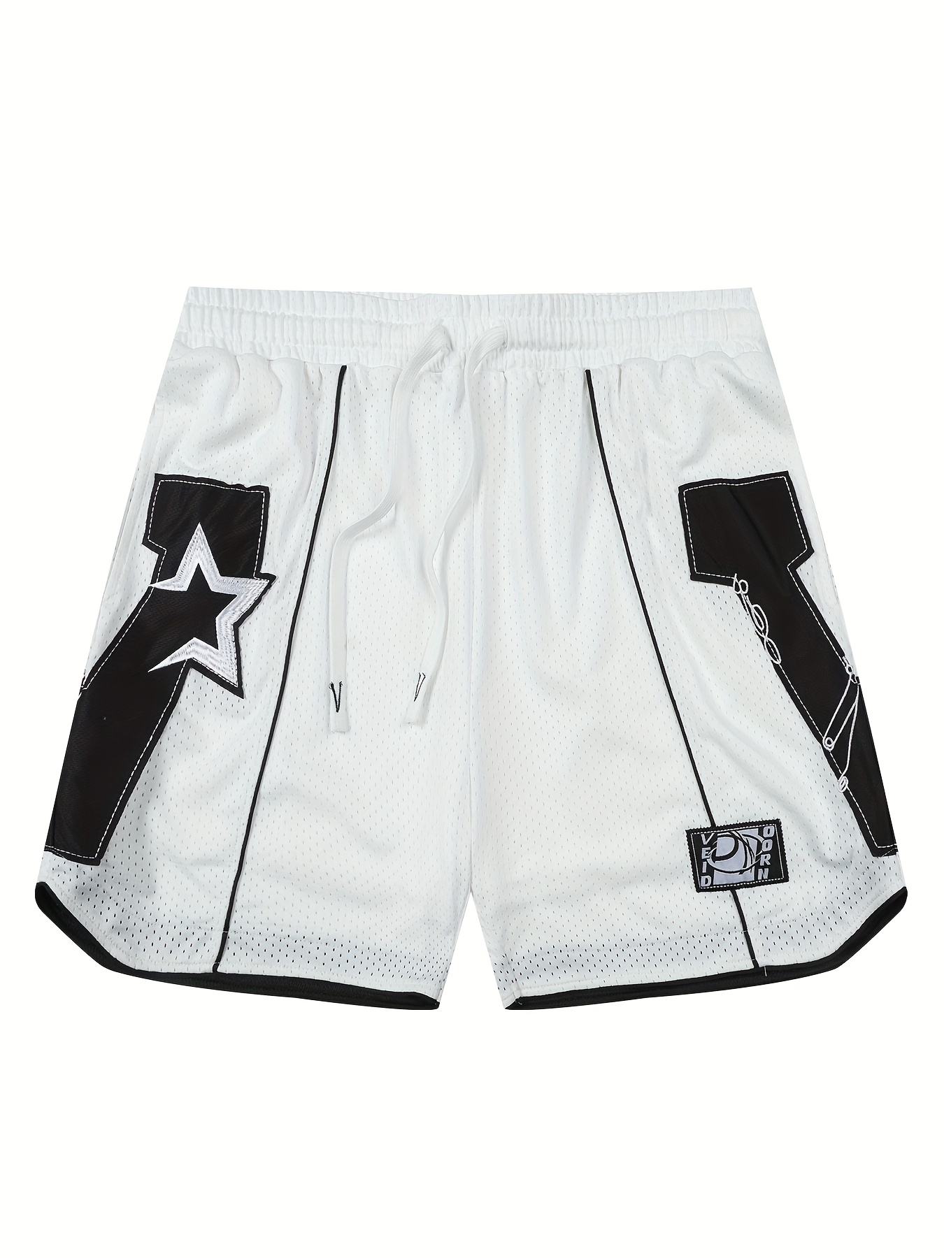 *'S Basketball Training Shorts White with Black Star Breathable Mesh  Fabric, Drawstring Waist Summer Sports Activities, Sports
