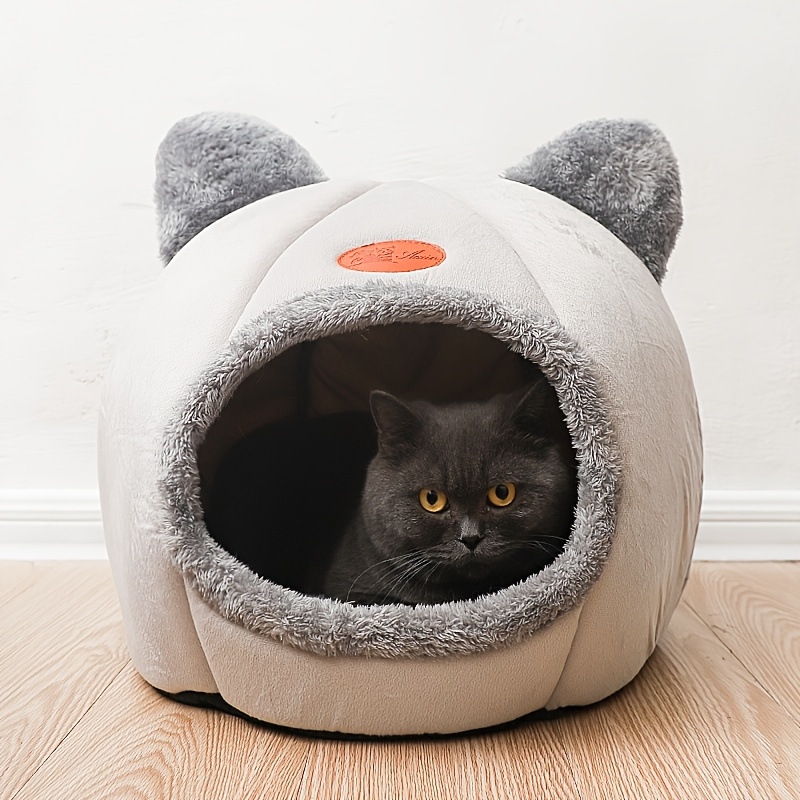 Image of Cat Beds For Indoor Cats, Non-slip Puppy Bed Gray Cat Nest Comfortable Pet House Cat Tent