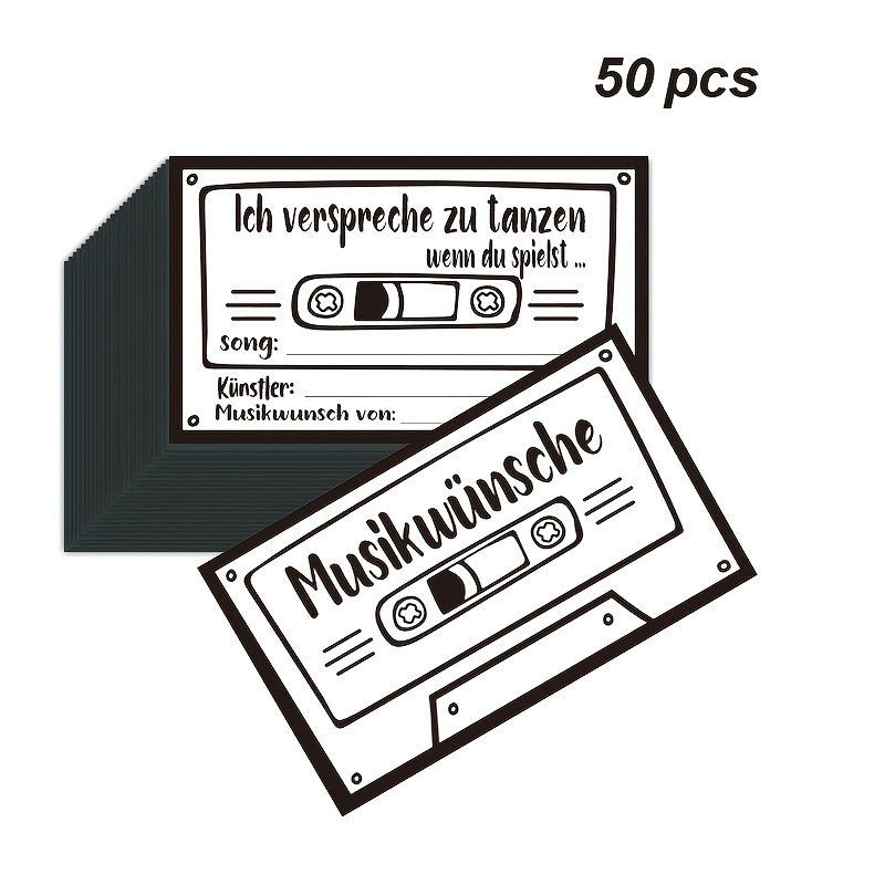 Image of 50pcs German Music Requests. Vintage Music Request Cards, Vintage Cassette Tape Pattern Cards, Dance Cards, Request Cards, Music Cards, 9x5.4cm / 3.5x2.1 Inches, Suitable For Weddings, Parties