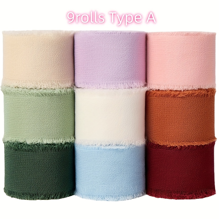 9 Rolls, 1 Inch X 3 Yards Handmade Chiffon Frayed Ribbon Set, Polyester Ribbon For Gift Wrapping, Crafting, Wedding And Party Decoration