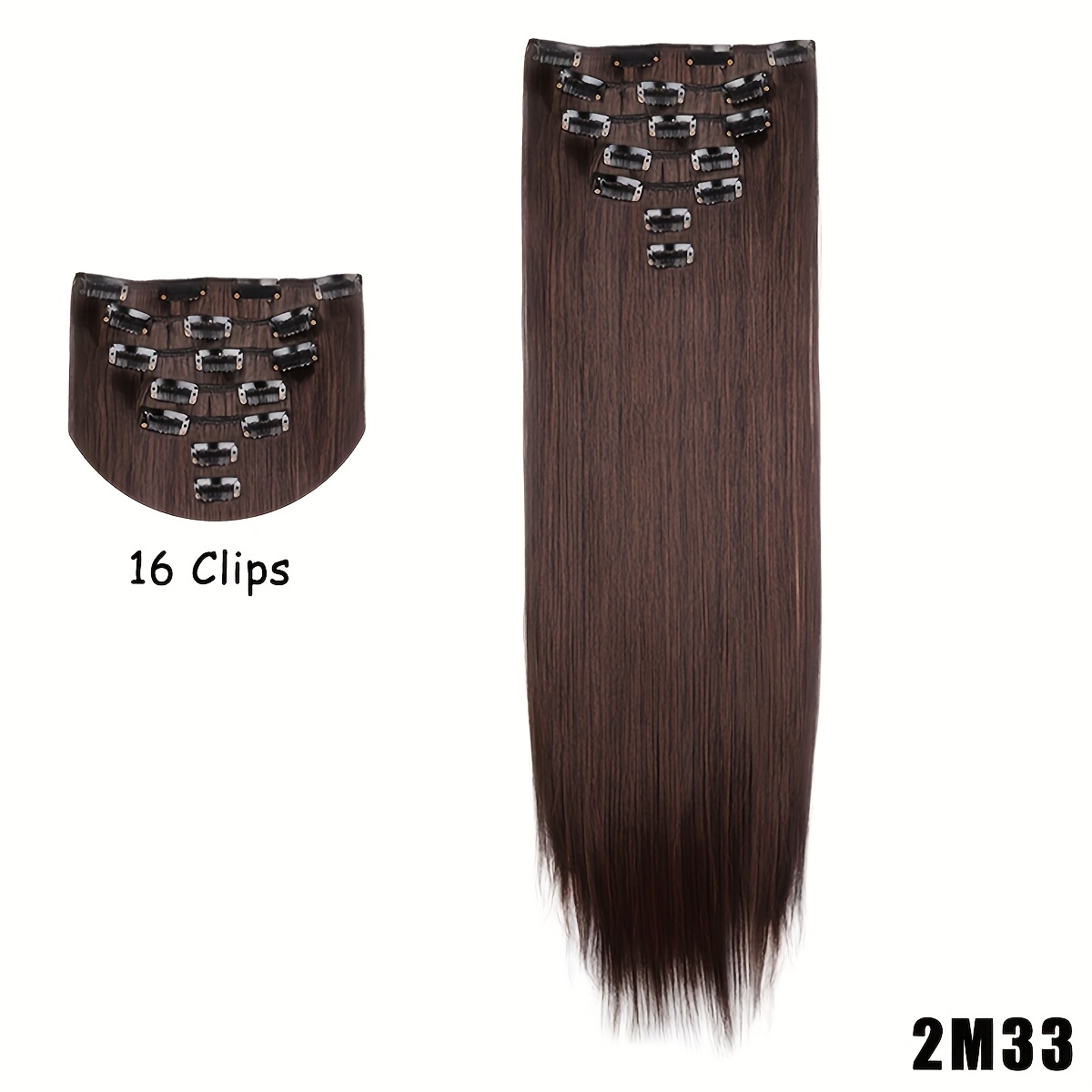 Image of 24-inch 7pcs-set 16 Clips-in Hair Extensions Set For Women Straight Hair Extension Natural Looking Heat-resistant Synthetic Fiber Style For All User Increase Hair Volume Christmas New Style