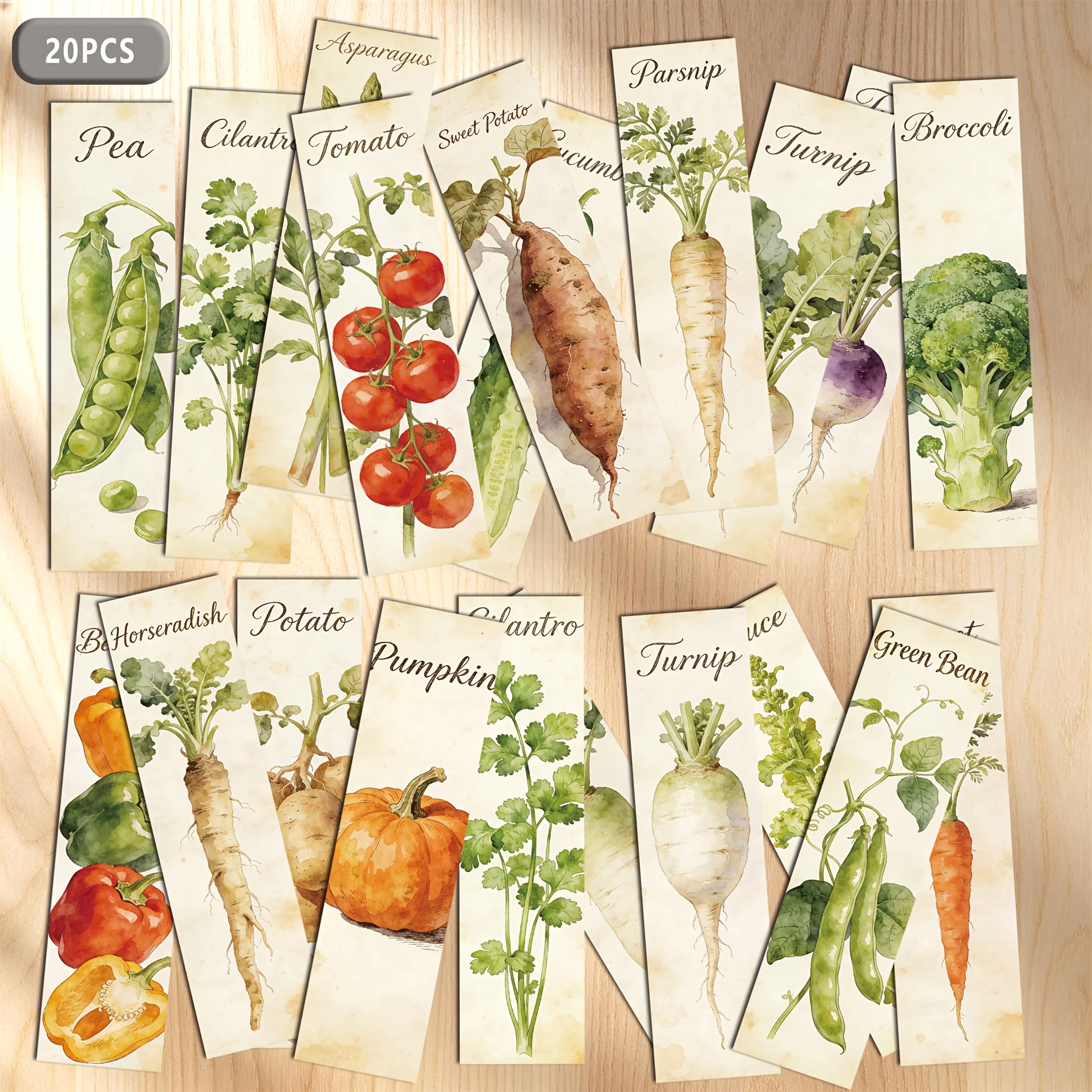 TEMU 20pcs Pcs Bulk Watercolor Vegetable Bookmarks Suitable For Book Lovers, Page Markers With & Vegetable Designs, Aesthetic Book Accessories Gifts