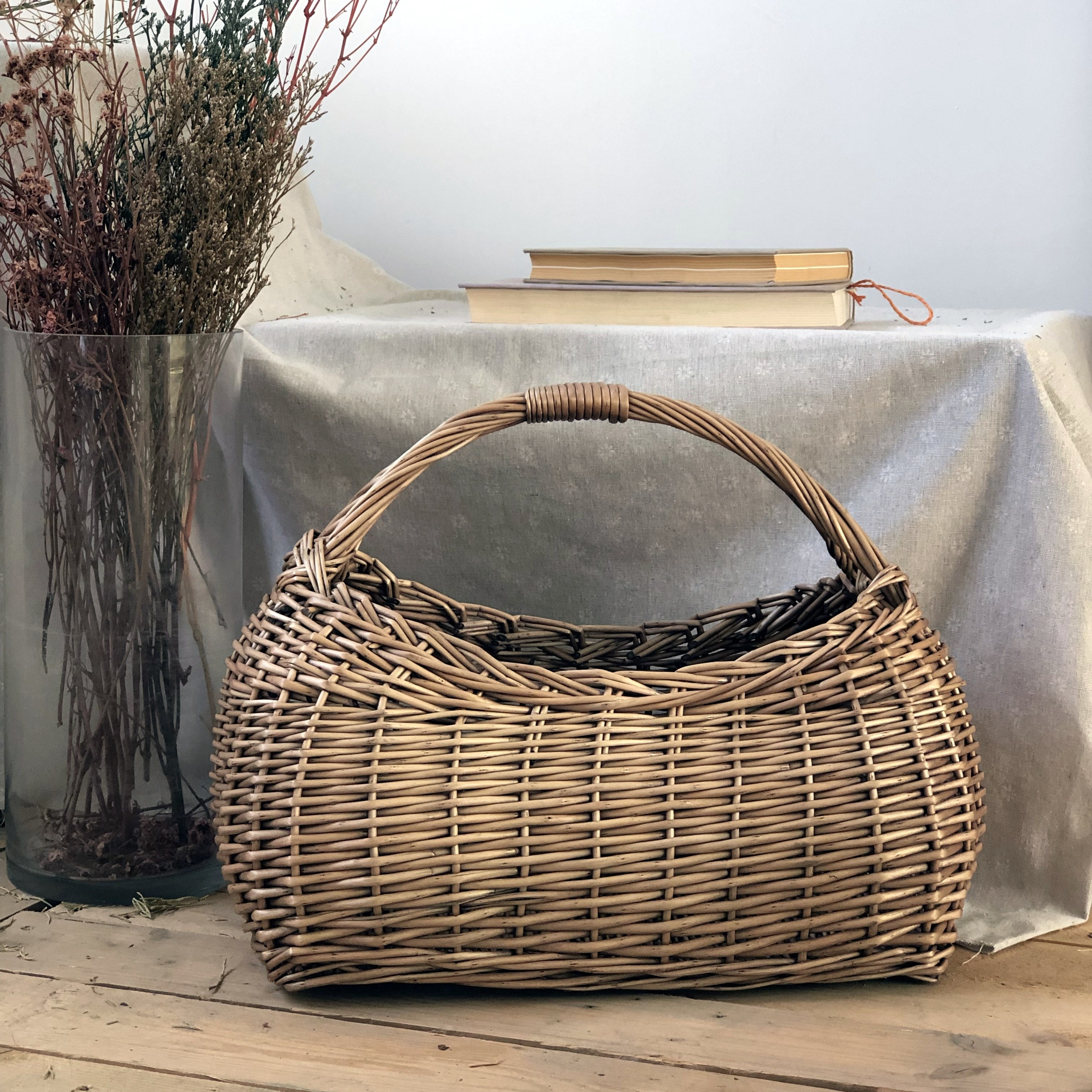 

Handcrafted Wicker Tote Basket - For Vegetables, Flowers, Fruits & Snacks | Picnics, Storage, & Christmas Gifts