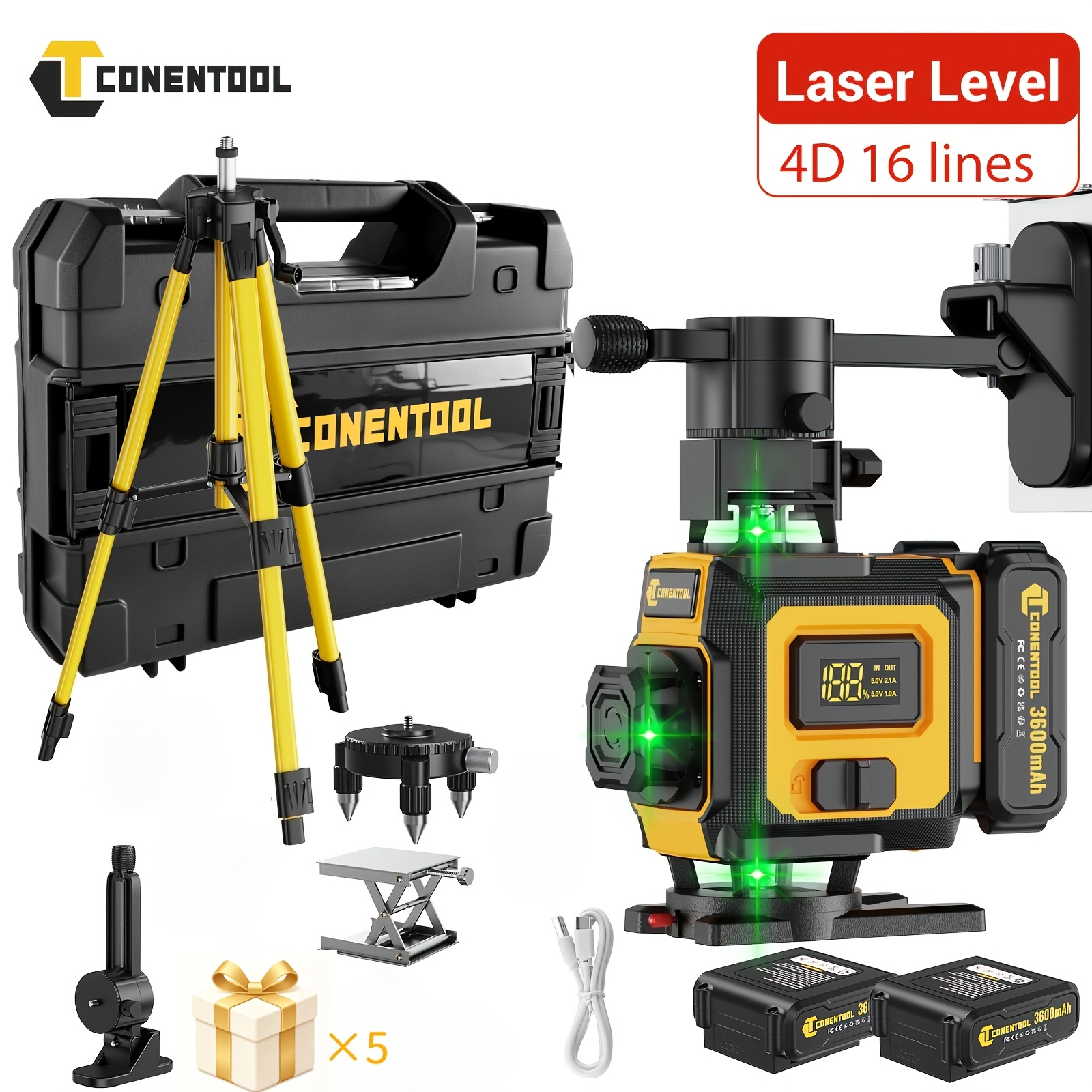 16 line 4d laser level features   self leveling base for   and   with one or two 2400mah 3600mah batteries precise laser lines   quick and accurate positioning leveling