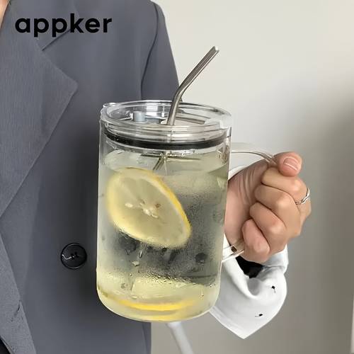 1pc high borosilicate glass cup heat resistant 1000ml 33 8oz transparent glass mug with lid and straw tea coffee milk cup