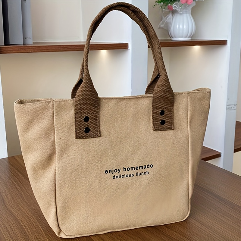 

Canvas Tote Bag Bento Bag, Office Workers Go Out With Rice Bag Simple Contrast Color Fashion Hand Bag Lunch Box Bag