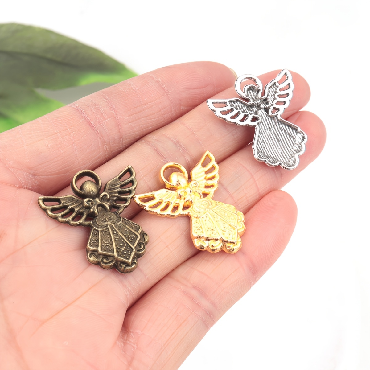 10pcs Antique Bronze Winged Guardian Angel Pendants