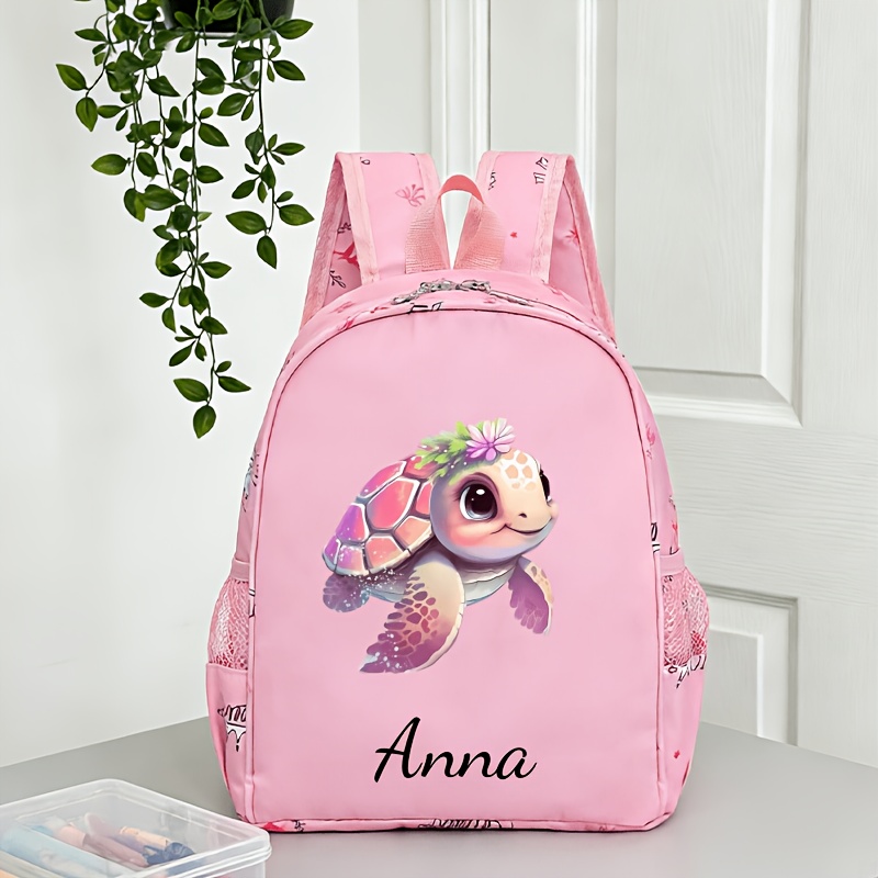 TEMU 1pc Sac à dos décontracté rose/violet personnalisable avec nom, numéro, date, etc. personnalisé, imprimé tortue , fermeture éclair en nylon,