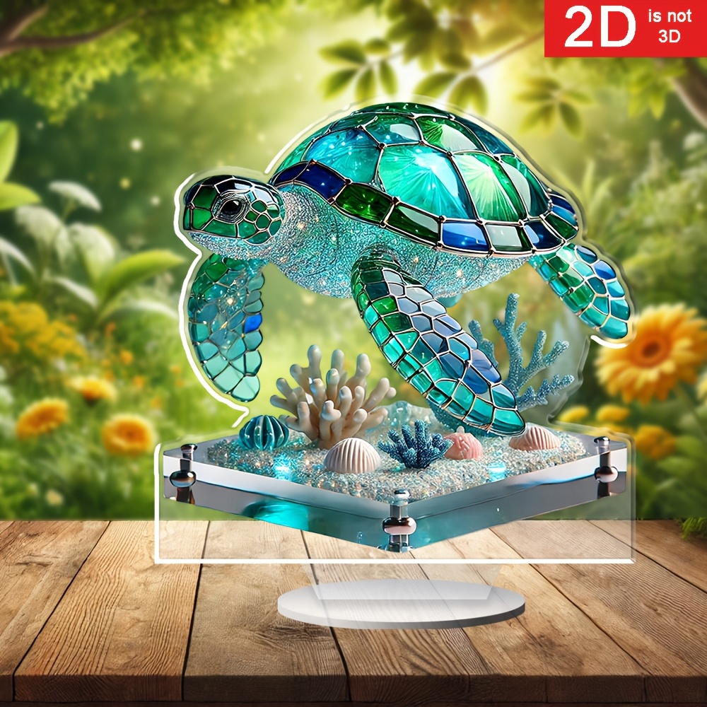 

2d Flat, 2d/flat Printing, 1pc Acrylic Sea Turtle Pattern Desktop Decorative Sign - Green And With Intricate Stained-glass-like Shell, No Electricity Required, Coastal Home Décor Lovers