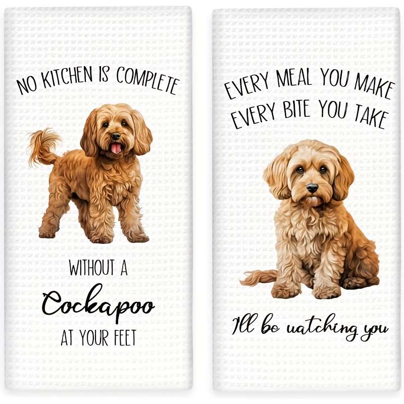 TEMU 2pcs Funny Cockapoo Kitchen Towels - Dog Lover Gift With " Meal You Make Bite You Take" Quote, Durable Polyester Dish Cloths For Home Decor,
