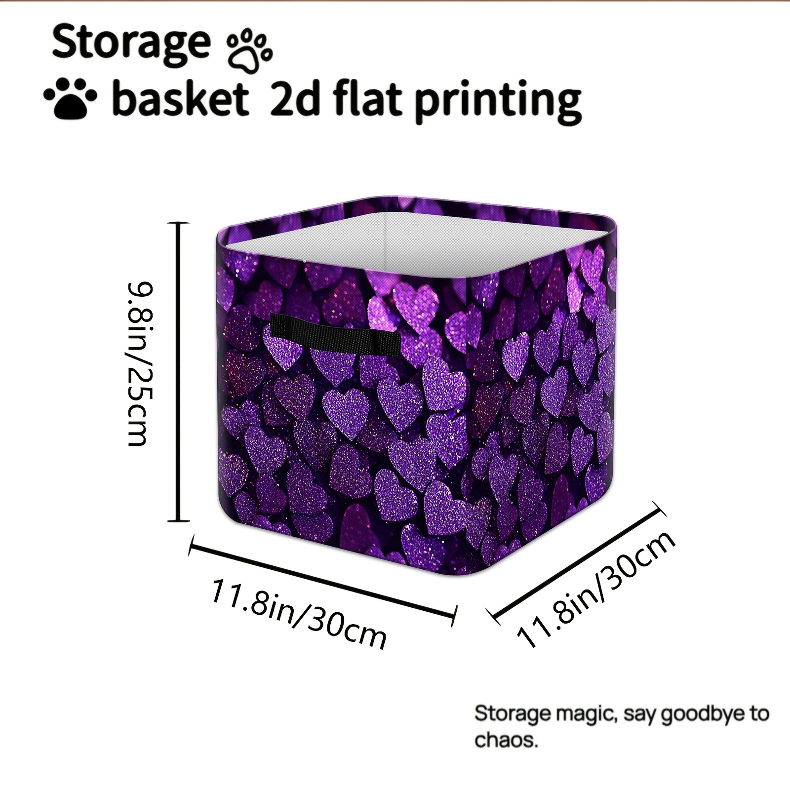 TEMU Conteneur de Rangement Pliable - Dimensions: 30Cm X 30Cm X 25Cm, Organisateur de Maison 2026, Panier avec un Motif de Cœurs à Paillettes et des