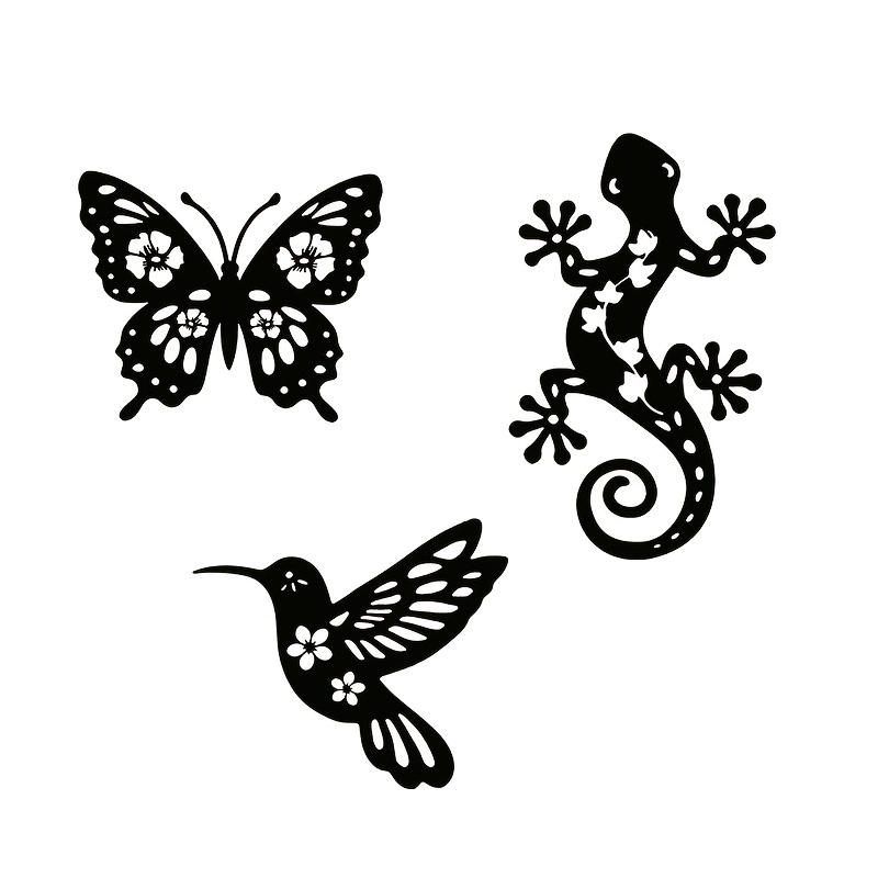 E-shop 3-teiliges Metall Kolibri Schmetterling Gecko Kombination Set Wandbehang Heimdekoration Hofdekoration Silhouette Stil Kein Benötigt Geeignet für