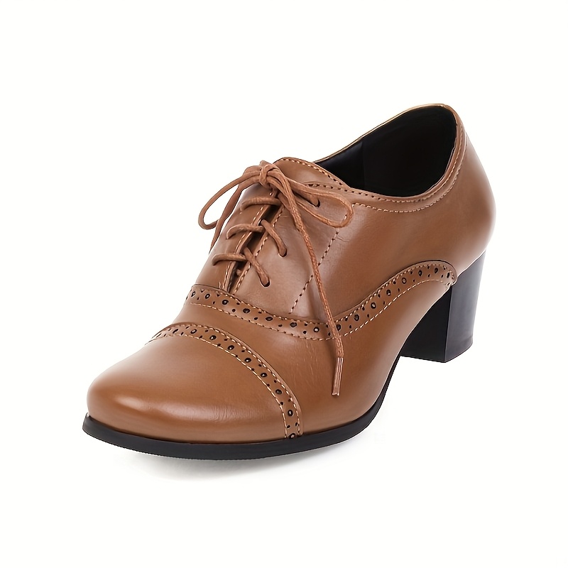 Women’s Chunky Lace Up Vintage Oxfords Dress Pumps