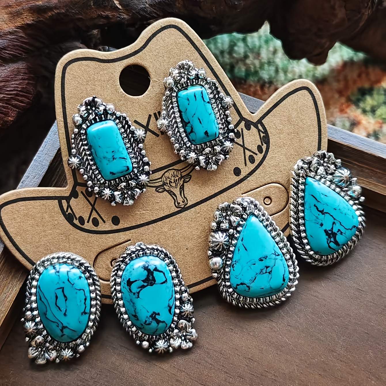 TEMU Boucles d'oreilles turquoise de style ethnique vintage, clous d'oreilles de banquet populaires à l'internet à succès d'importation εξαγωγής
