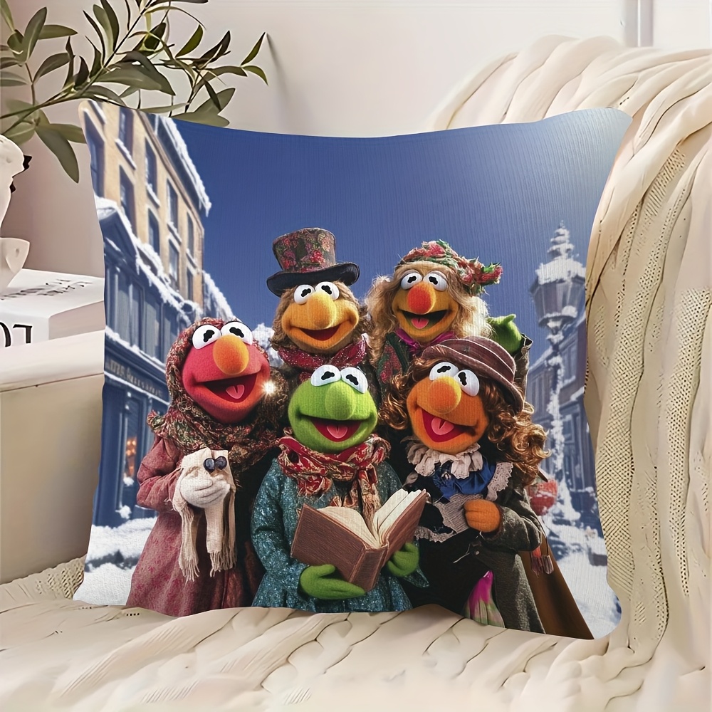 TEMU 1pc 18x18 Inch Short Plush Decorative Pillow - As 'a Christmas Carol' Characters Singing On Snowy , Machine-washable Zipper Cover, No Insert