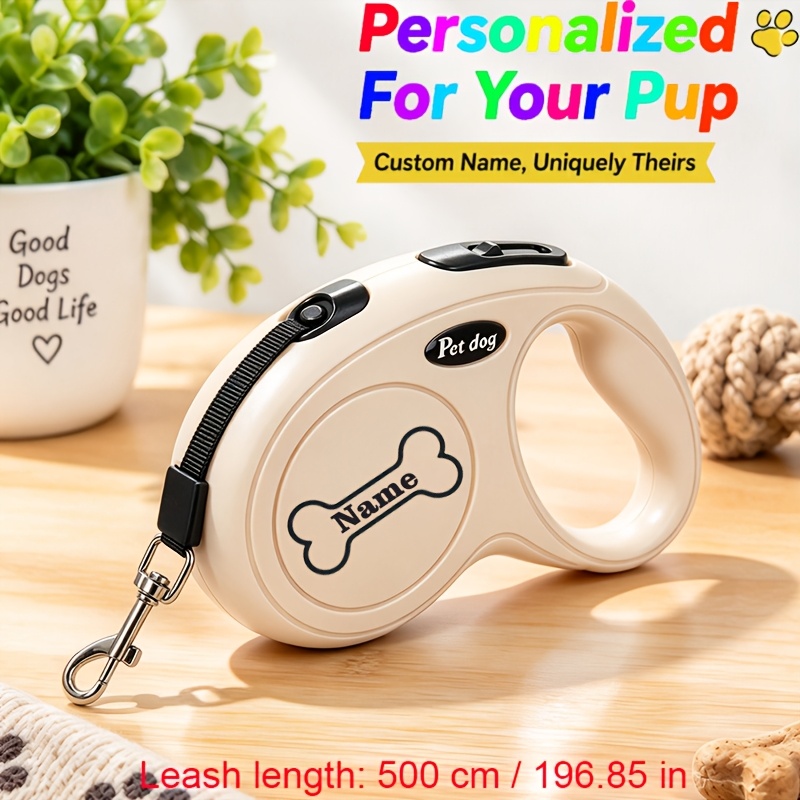 TEMU Personalized Custom Name/text & Paw/bone Print Retractable Dog Leash - Adjustable Anti- Suitable For Small To Medium Dogs, Customizable Leash