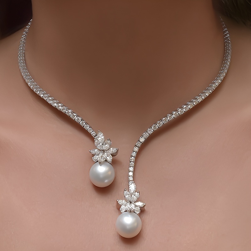 

Elegant & Sexy Vintage-inspired Pearl And Crystal Necklace - Alloy Crystals, Weddings, Banquets, Valentine's Day Gift | Accessory For Brides & Formal , Wedding Gifts