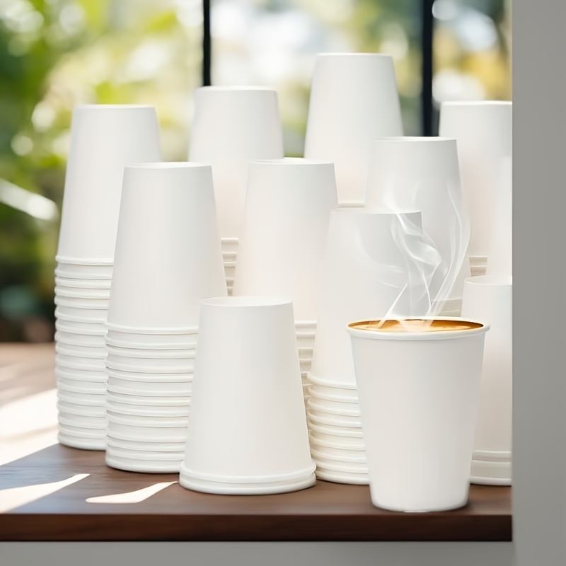 Image of 50-pack 6.5oz Disposable Paper Coffee Cups With Handles, White, For Coffee, Tea, , Juice, Outdoor, Camping, Birthday Parties, Bridal Showers, Halloween, Christmas
