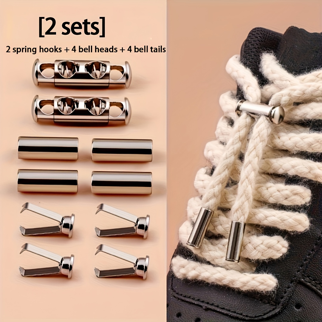 TEMU Lot de 2 : 4 pièces tête de cloche + 4 pièces queue de cloche + 2 pièces boucle à crochet à ressort – Verrou de cordon de lacet nœud, boucle de