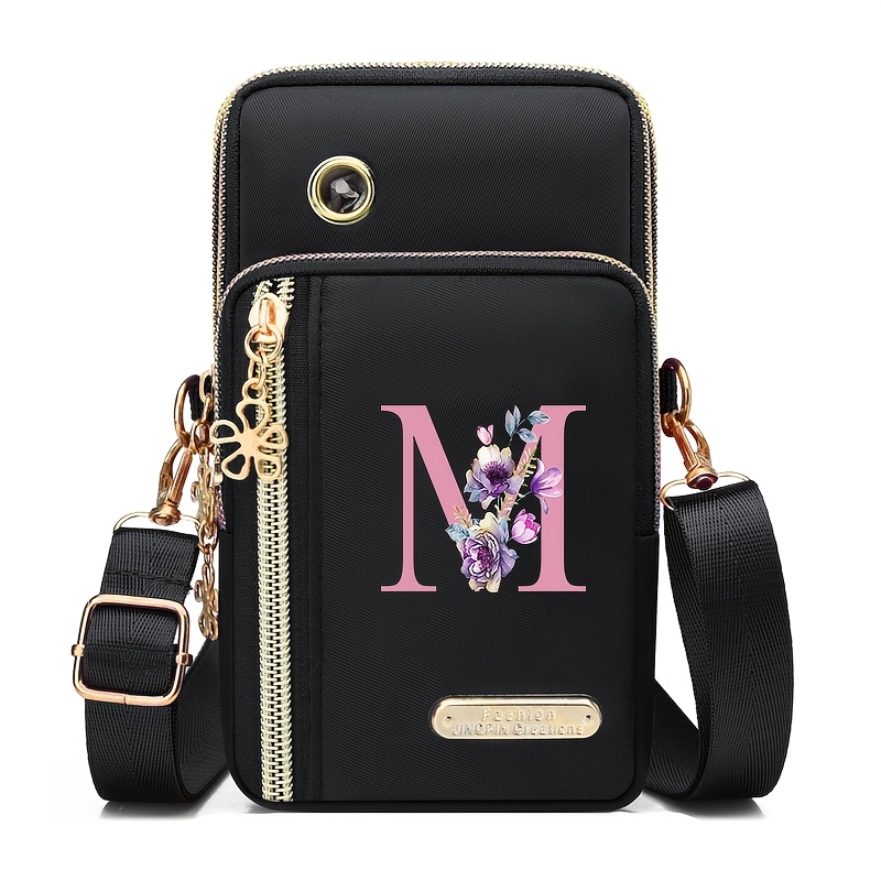 TEMU Billetera para teléfono con estampado floral "Run", , cremallera y compartimentos para tarjetas de crédito, correa ajustable y removible,