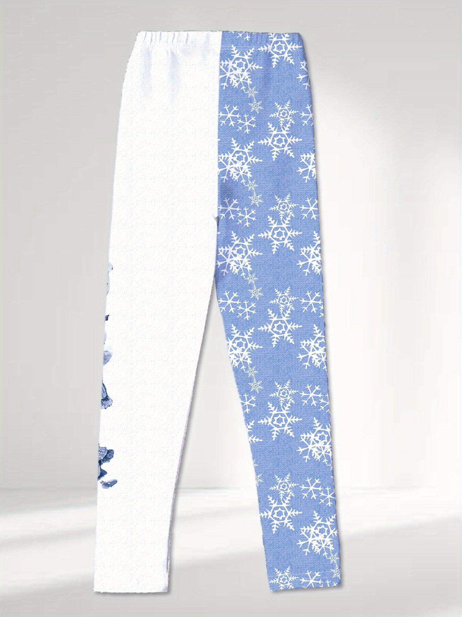Meisjes Kerst Sneeuwvlok & Sneeuwpop Leggings - Blauwe Winterthema Strakke Broek met Witte Sneeuwpop Print, Geschikt voor Alle Seizoenen voor Feestjes & Spelen - Wasmachinebestendige Tights