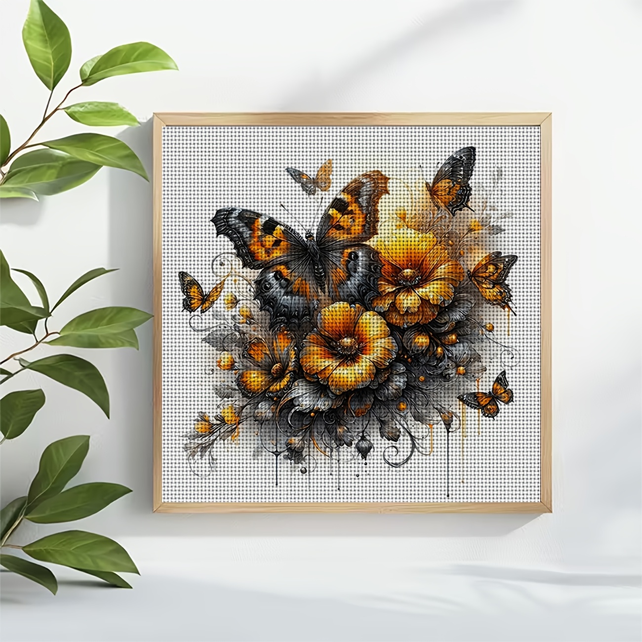 Cross Stitch Printed Kit, Frameless, Black And Yellow Butterflies Design