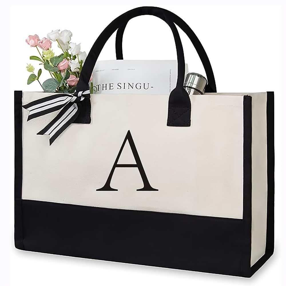 

Initial Letter Print Tote Bag, Fashion Gift Bag, Large Capacity Shopping Bag