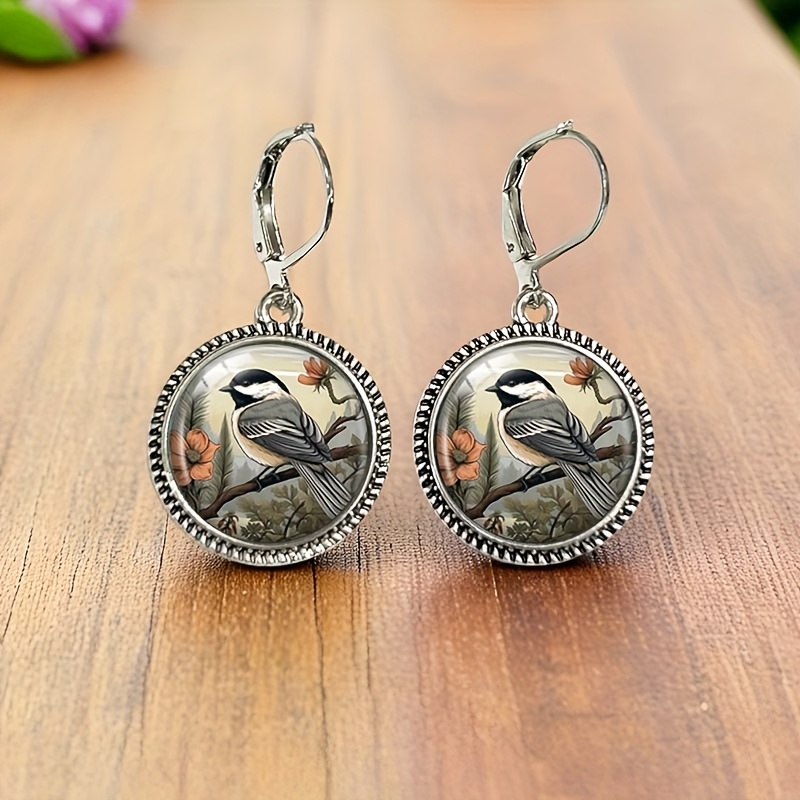 TEMU Une paire de boucles d'oreilles rondes en verre sur le thème de la vintage, pile