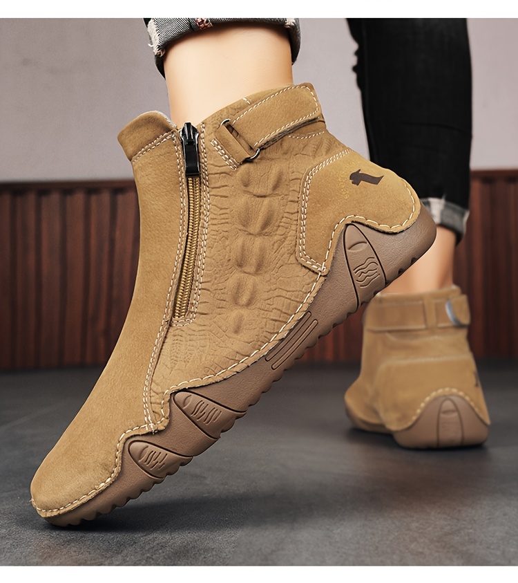 [Handmade Boots] Large Size Men's Boots | Zippered Slip-on Upper 38-48 Octopus Mid-top Rubber Sole Handmade Outdoor Boot Casual Walking Shoes