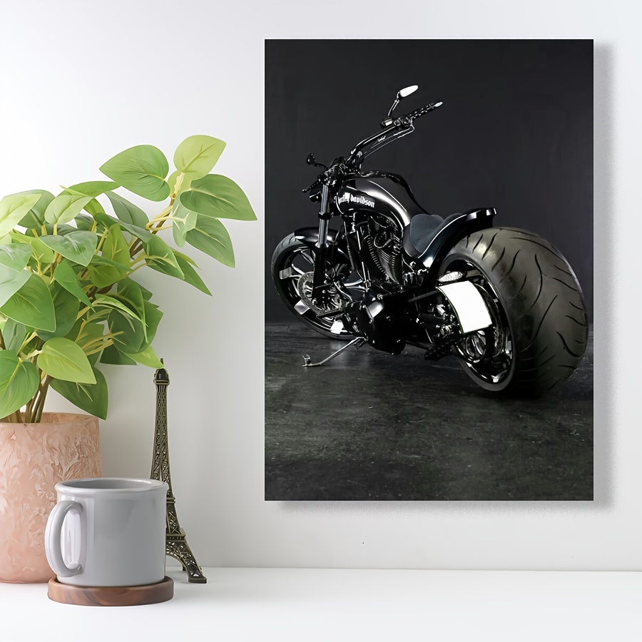 

Vintage Motorcycle Black Motorbike Canvas Poster, Modern Art Home Decor For Living Room Bedroom Cafe Kitchen & Restaurants, Perfect Friend Gift, No Frame - Canvas Material