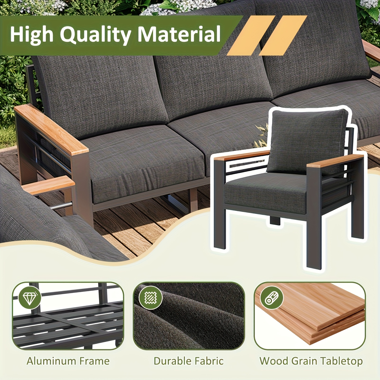 Aluminum Outdoor Patio Furniture Set with Upgraded Cushions And Armrests, Perfect for Backyard, Garden And Poolside Relaxation
