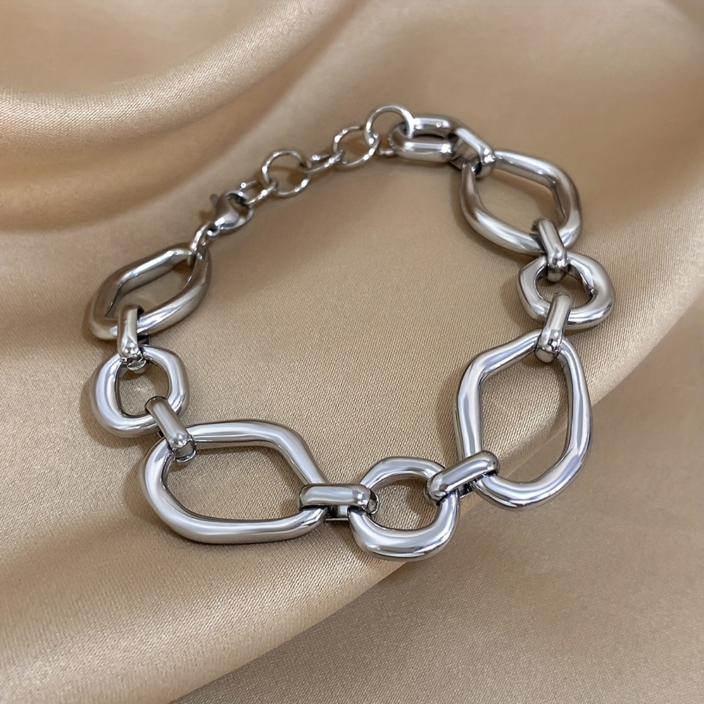 Image of Stainless Steel Irregular Chain Link Bangle Bangle Bracelet, For Men And Women, Geometric Oval Chain Design, Retro- For Street & Retro Parties