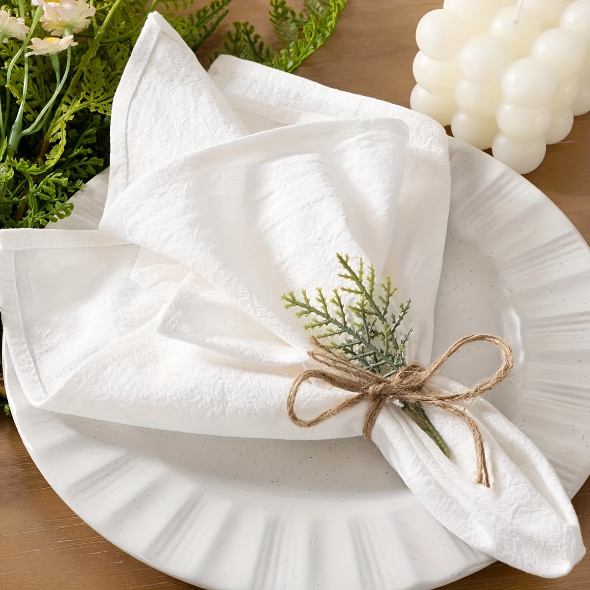 Image of 31x31cm Vintage Fabric Napkins, Use, Washable Wedding Birthday Party Table Decor, 12pcs Set