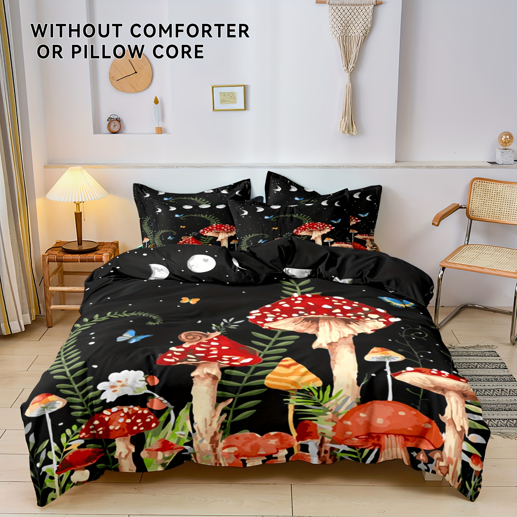 TEMU 2d Flat Polyester Mushroom Forest Print Bedding Duvet -piece Set, Suitable For Bedrooms, Guest Rooms. Soft And Comfortable Duvet Cover, Gift For