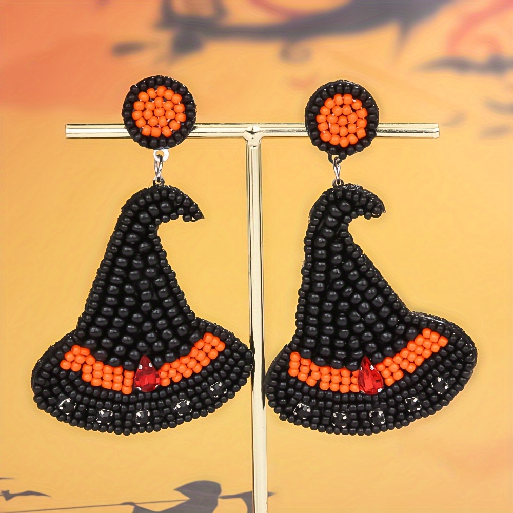 

Handcrafted Hat Earrings - Unique Gothic/boho Style, Beaded With Stainless Steel Posts, & Casual Attire