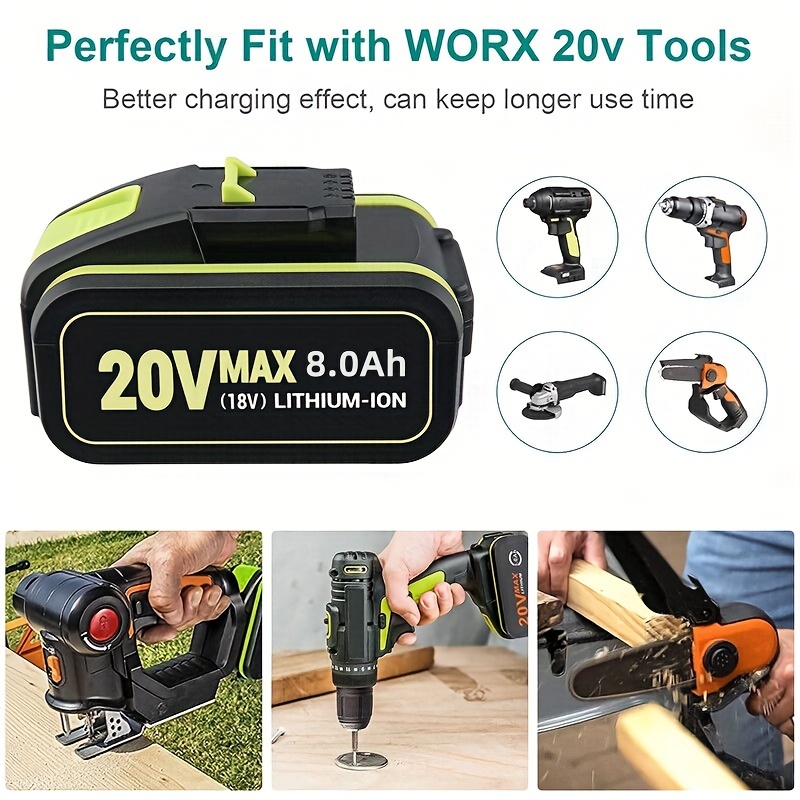 2 Batterie 20V 8Ah Li-Ion Per Worx WA3553 WA3556 WA3551 - Ricambio Compatibile