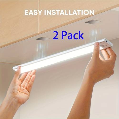 2er-pack magnetische led schrankleuchten mit sensor, metallmaterial, wiederaufladbar, 3-farbig einstellbare helligkeit, mit bewegungssensor, tastensteuerung, für küchen, kleiderschränke, treppen, weinschränke usw., lange akkulaufzeit