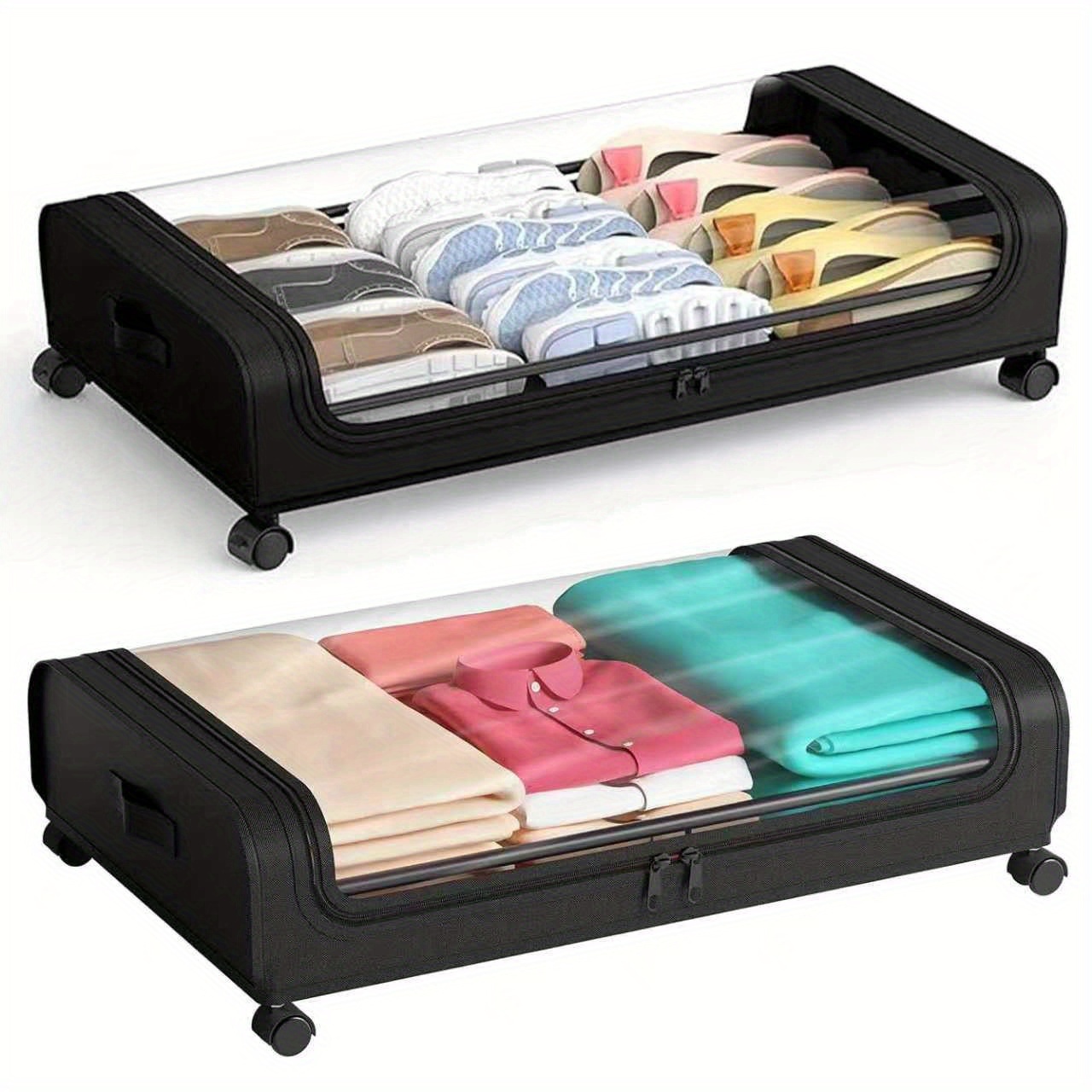 TEMU Under Bed Storage With Wheels, 2-pack Under The Bed Storage Containers With Clear Lids & Label, Underbed Storage Bins, -pack 120l(60l Each)