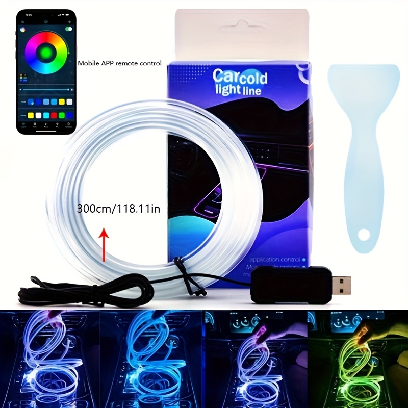[RGB LED Light Strip] 118.1&quot; RGB LED Light Strip - Flexible App-Controlled Multi-Color Modes Decoration Lighting - USB-Powered, 5V, No Battery Needed, Compatible With Various Vehicle Models