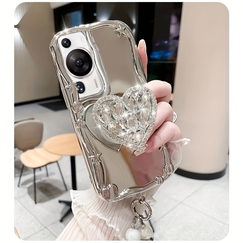 One Set Rhinestones Sparkling Heart-shaped Bracket for iPhone Electroplated Silver New Bracelet Phone Rope Phone Case Set - Image 10