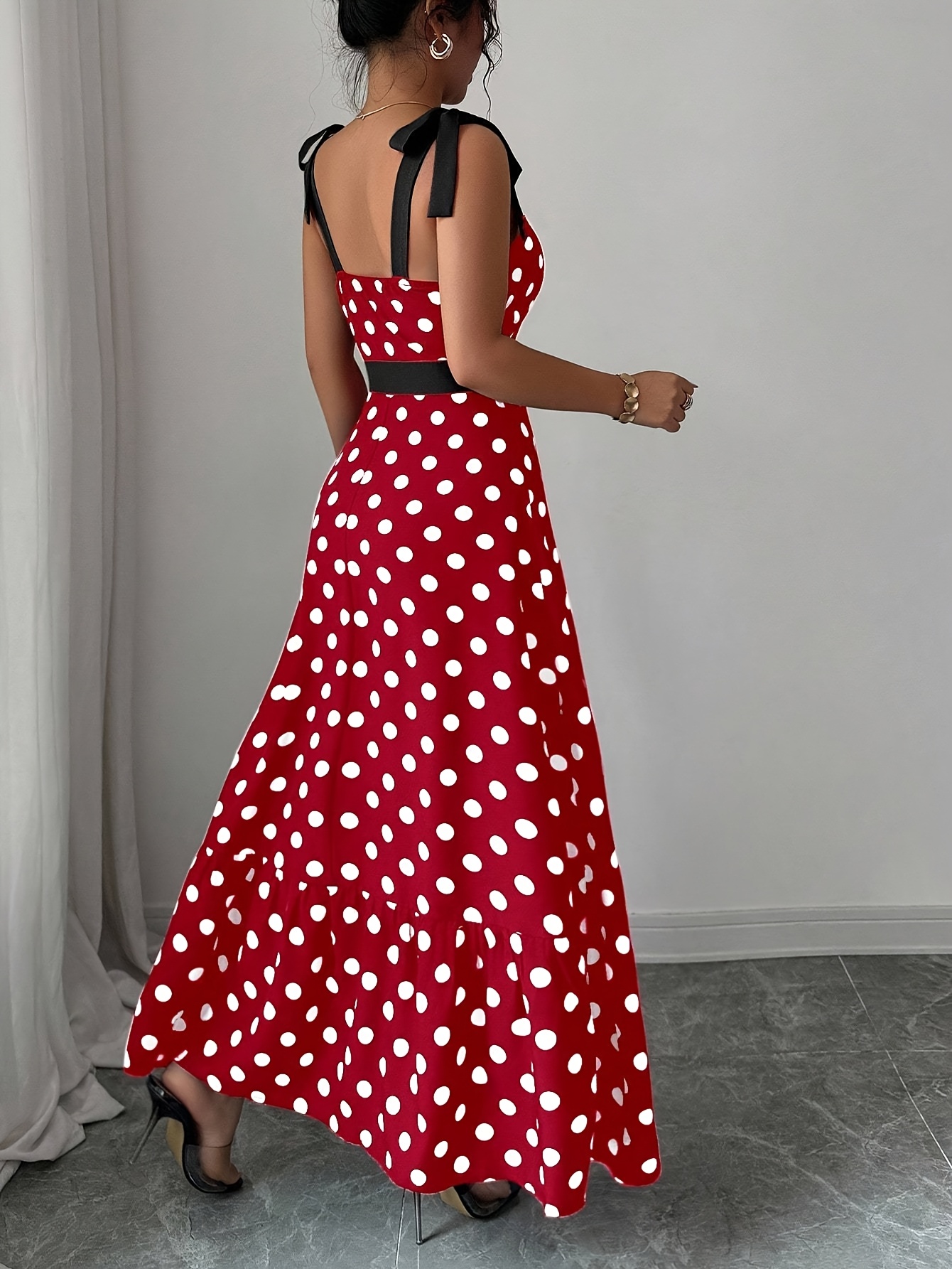 Lijn Jurk Dames Rode Jurk Witte Stippen Dames Elegante Zwart Witte