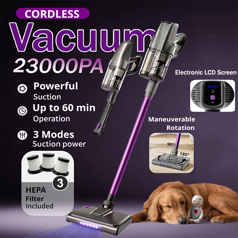 TEMU 2-in-1 Cordless Vacuum Cleaner, 23kpa Portable Low-noise Vacuum Cleaner With Powerful Suction, Large-capacity Visual Dust Collecting Cup, Led