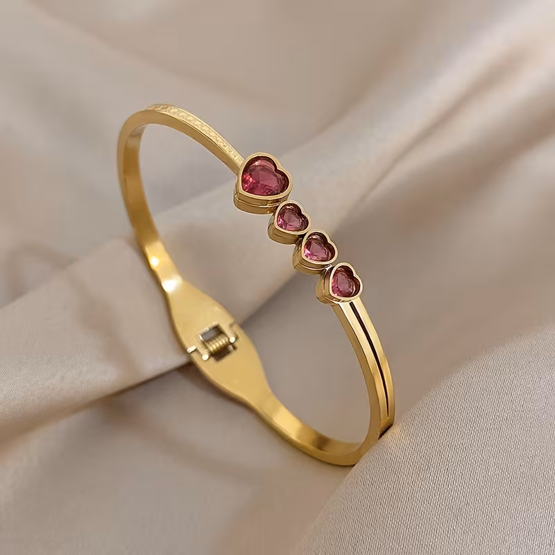 love heart synthetic synthetic cubic zirconiaia stainless steel bracelet bangle romantic valentines day wedding anniversary jewelry gifts details 0