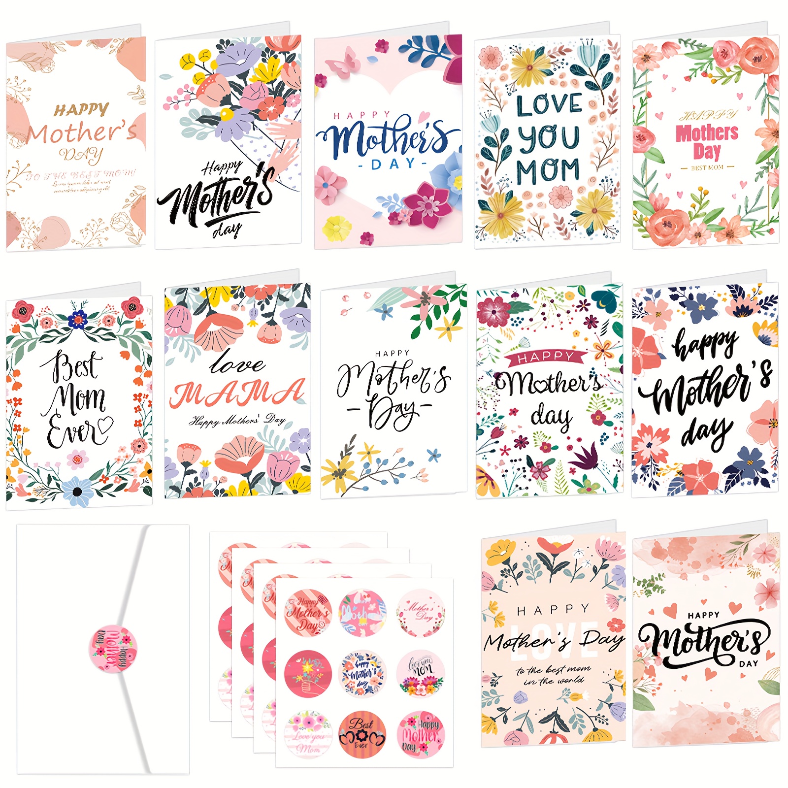 

84 Pcs Happy Mother's Day Cards Set, Included 24 Pcs Mother's Day Cards, 24 Pcs Envelopes & 36 Pcs Stickers, Mother Day Card With Envelope Stickers For Mother Day
